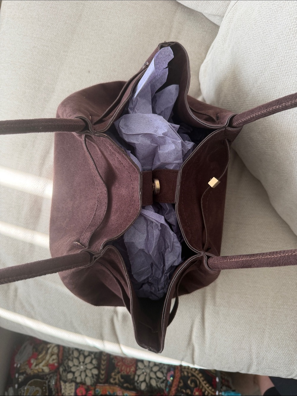 Coffee Brown Casual Women's Faux Suede Tote Bag - Picture 3 of 4
